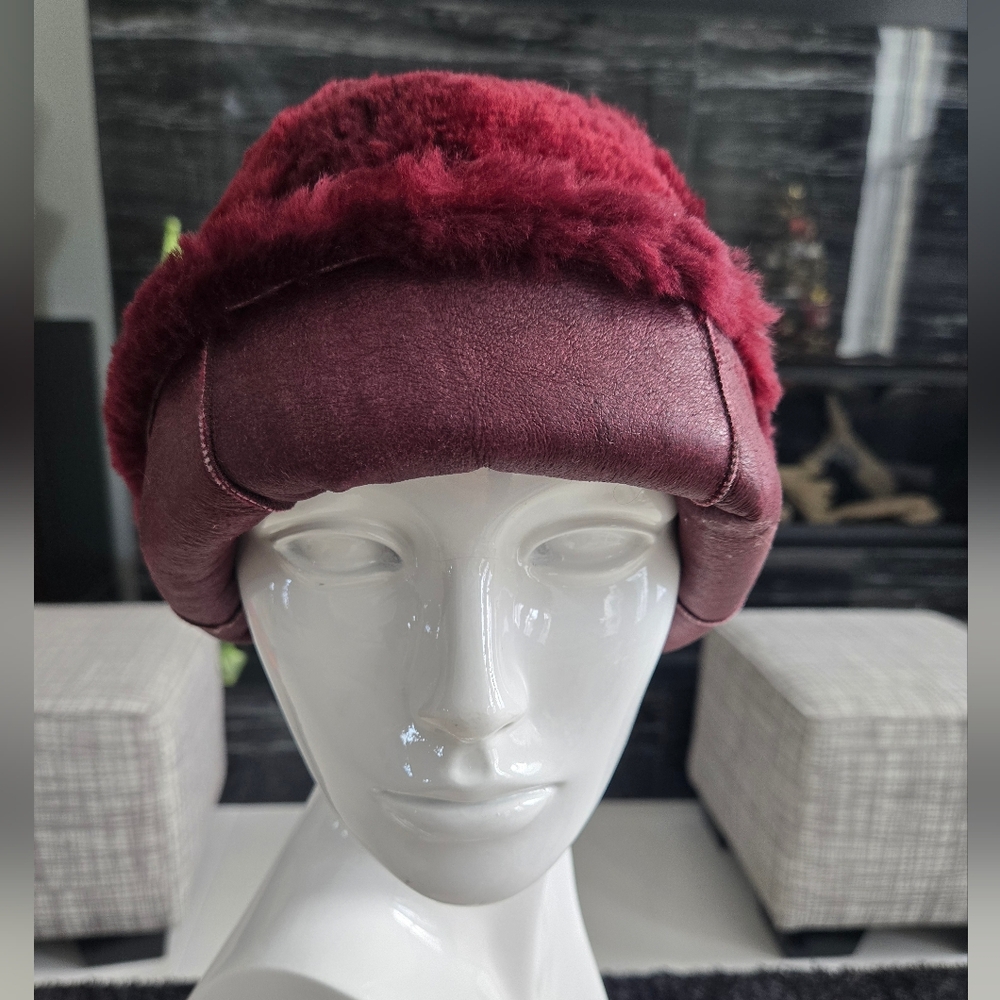 Shearling Burgundy Hat - Picture 4 of 12
